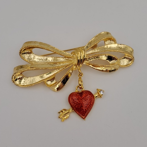 Phister Ent. 1996 Ribbon & Heart Brooch - Picture 1 of 8